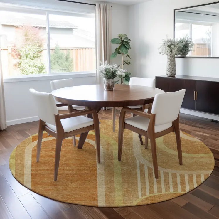8' X 8' Terra Cotta Round Abstract Washable Indoor Outdoor Area Rug