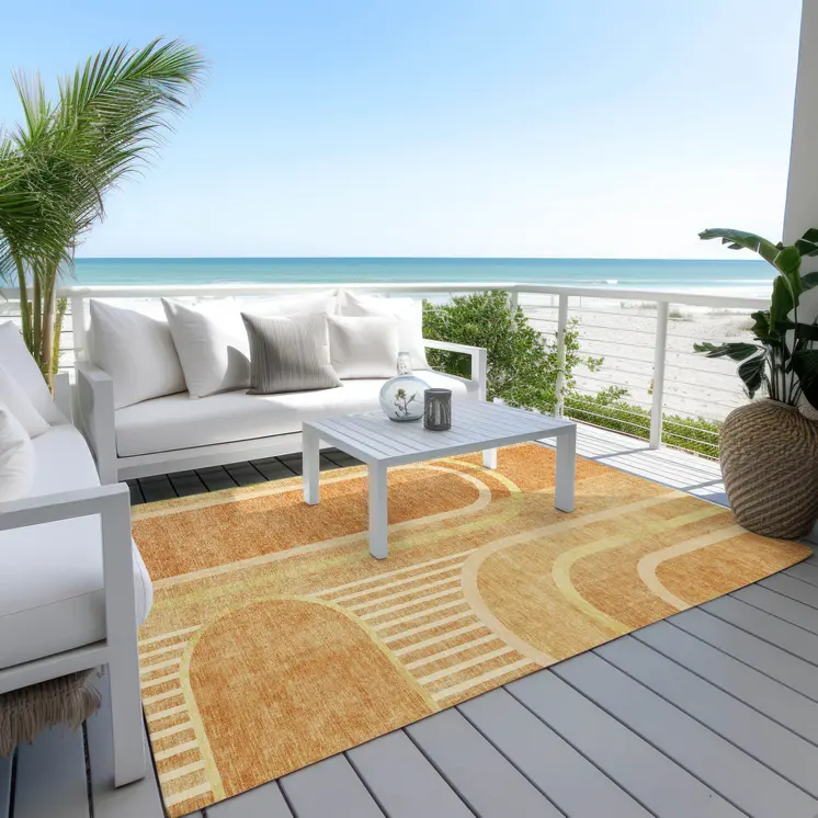 8' X 10' Terra Cotta Abstract Washable Indoor Outdoor Area Rug