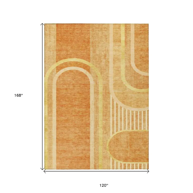 10' X 14' Terra Cotta Abstract Washable Indoor Outdoor Area Rug