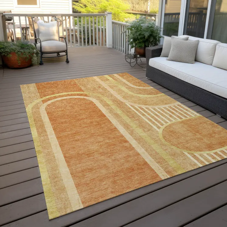 10' X 14' Terra Cotta Abstract Washable Indoor Outdoor Area Rug