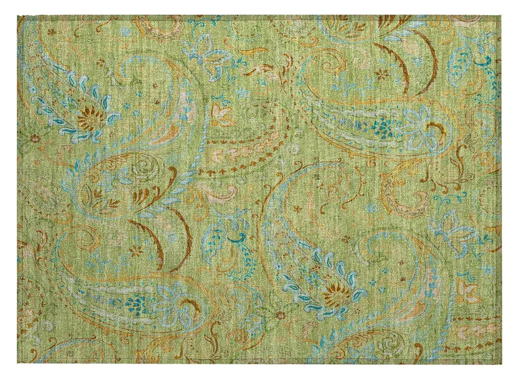 2' X 3' Artichoke Green Paisley Washable Indoor Outdoor Area Rug