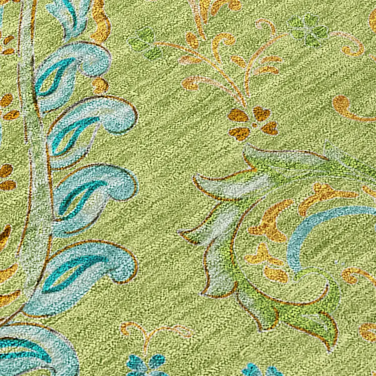 8' X 10' Artichoke Green Paisley Washable Indoor Outdoor Area Rug