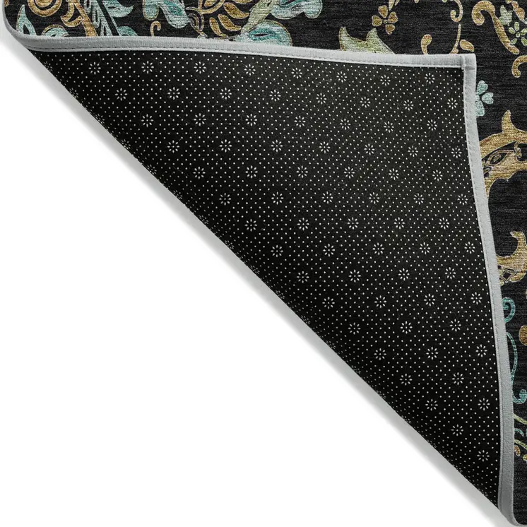 2' X 3' Black and Gold Paisley Washable Indoor Outdoor Area Rug