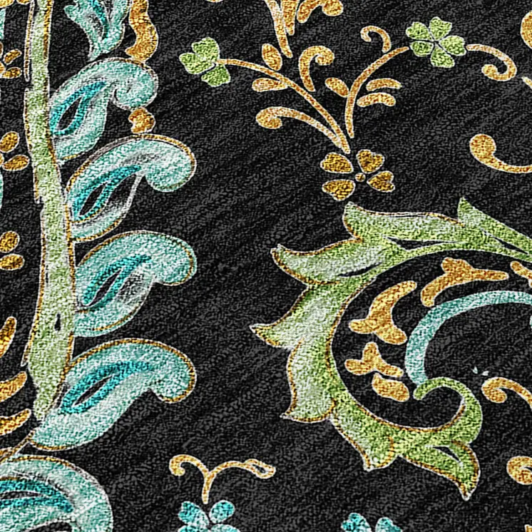 2' X 3' Black and Gold Paisley Washable Indoor Outdoor Area Rug