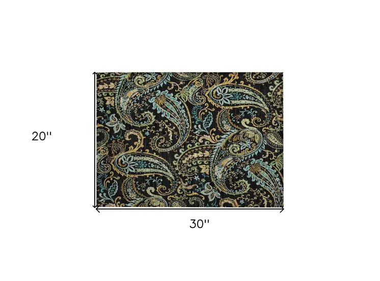 2' X 3' Black and Gold Paisley Washable Indoor Outdoor Area Rug