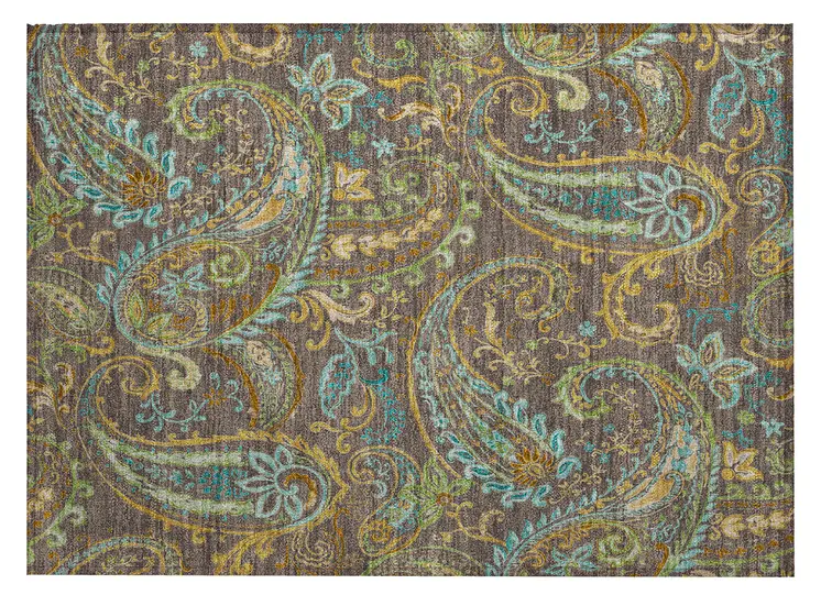 2' X 3' Brown Aqua and Gold Paisley Washable Non Skid Indoor Outdoor Area Rug