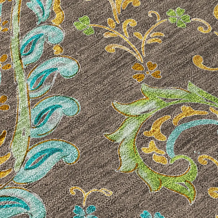 2' X 3' Brown Aqua and Gold Paisley Washable Non Skid Indoor Outdoor Area Rug