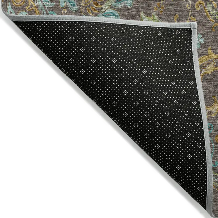 9' X 12' Brown Aqua and Gold Paisley Washable Non Skid Indoor Outdoor Area Rug