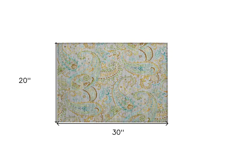 2' X 3' Gray and Gold Paisley Washable Non Skid Indoor Outdoor Area Rug