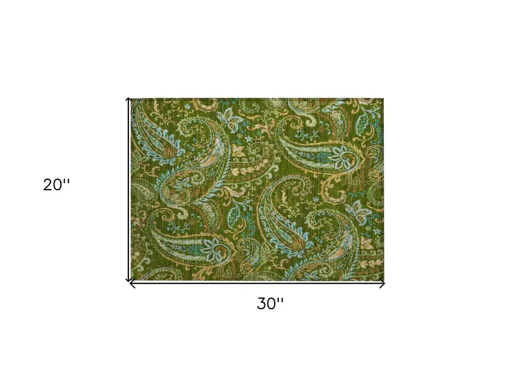 2' X 3' Green Paisley Washable Non Skid Indoor Outdoor Area Rug