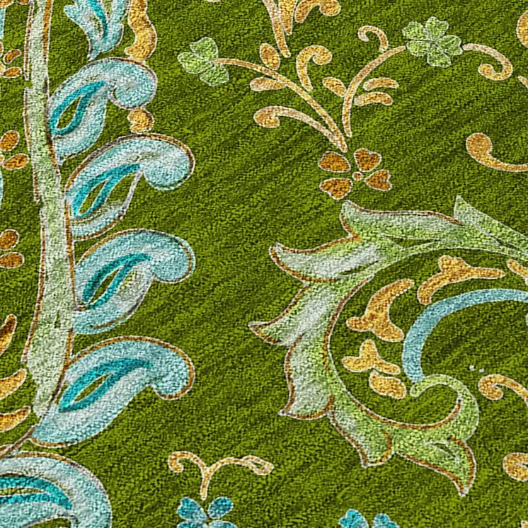 10' X 14' Green Paisley Washable Non Skid Indoor Outdoor Area Rug