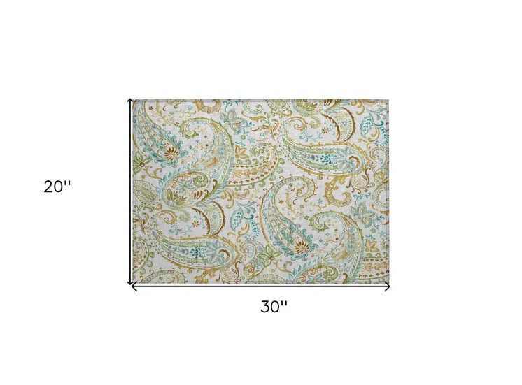 2' X 3' Ivory and Gold Paisley Washable Non Skid Indoor Outdoor Area Rug