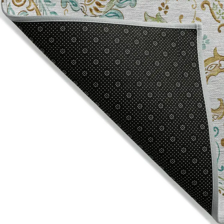 5' X 8' Ivory and Gold Paisley Washable Non Skid Indoor Outdoor Area Rug