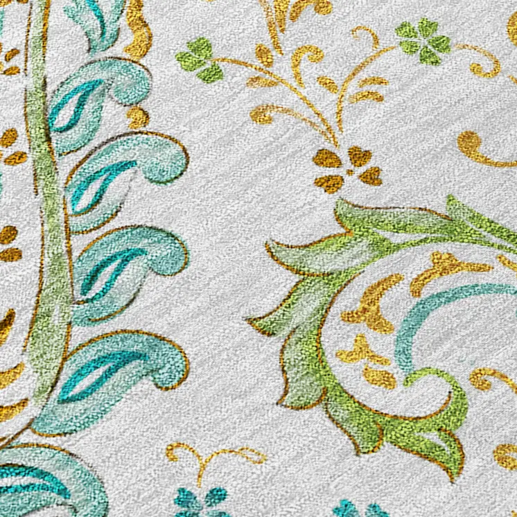 9' X 12' Ivory and Gold Paisley Washable Non Skid Indoor Outdoor Area Rug