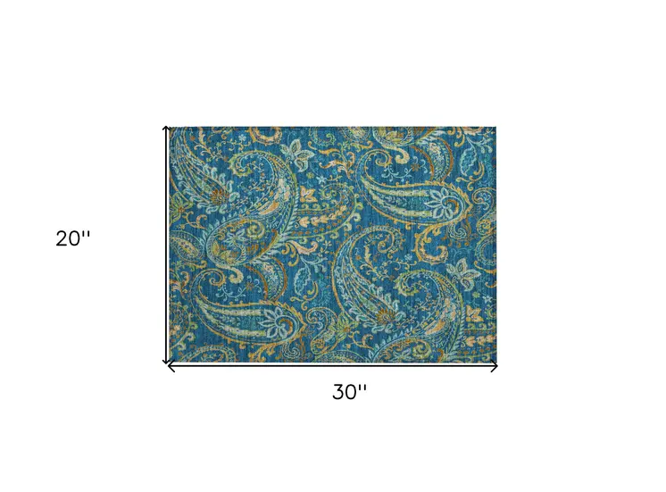 2' X 3' Navy Blue Paisley Washable Non Skid Indoor Outdoor Area Rug
