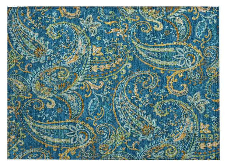 2' X 3' Navy Blue Paisley Washable Non Skid Indoor Outdoor Area Rug