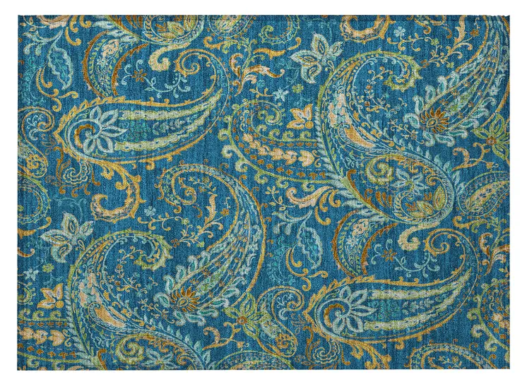 2' X 3' Navy Blue Paisley Washable Non Skid Indoor Outdoor Area Rug