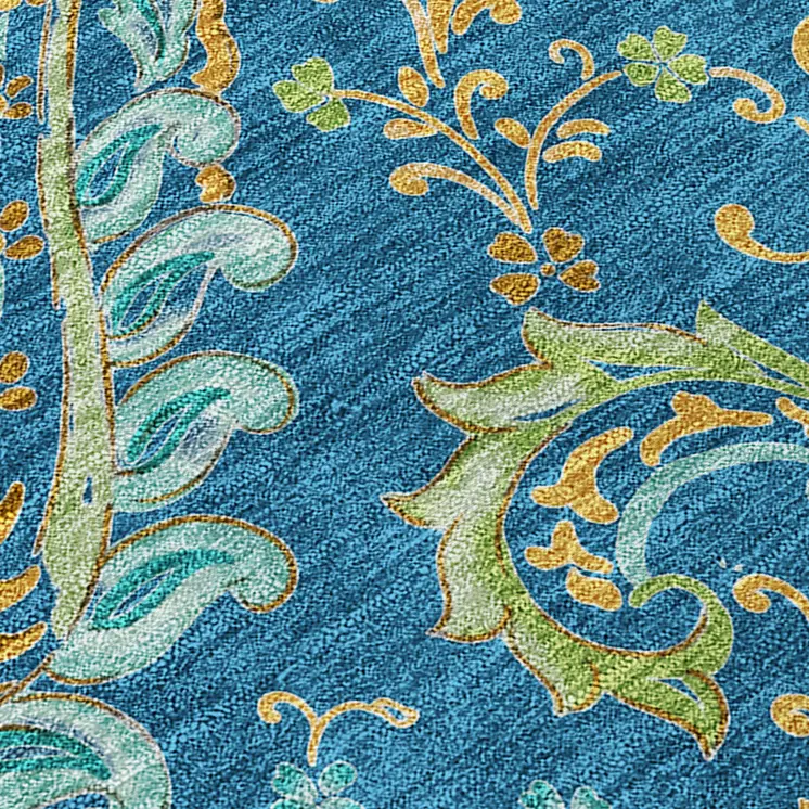 10' X 14' Navy Blue Paisley Washable Non Skid Indoor Outdoor Area Rug
