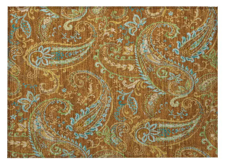 2' X 3' Orange Paisley Washable Non Skid Indoor Outdoor Area Rug