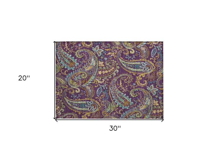 2' X 3' Purple Paisley Washable Non Skid Indoor Outdoor Area Rug