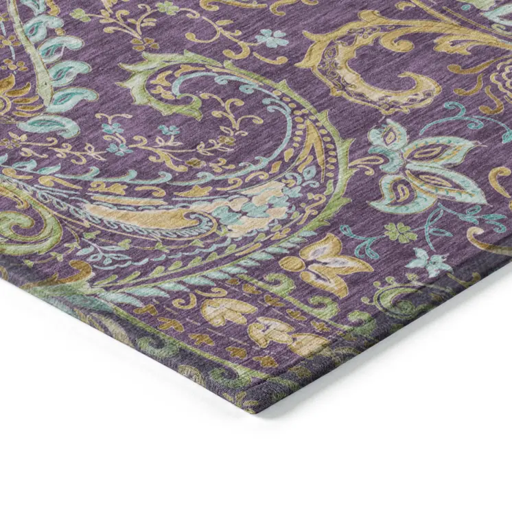 8' Runner Purple Paisley Washable Non Skid Indoor Outdoor Runner Rug