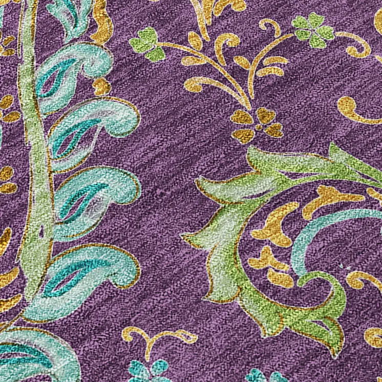 8' Runner Purple Paisley Washable Non Skid Indoor Outdoor Runner Rug