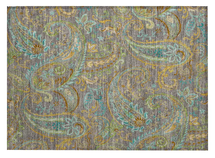 2' X 3' Taupe Paisley Washable Non Skid Indoor Outdoor Area Rug