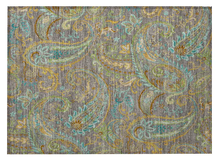 2' X 3' Taupe Paisley Washable Non Skid Indoor Outdoor Area Rug