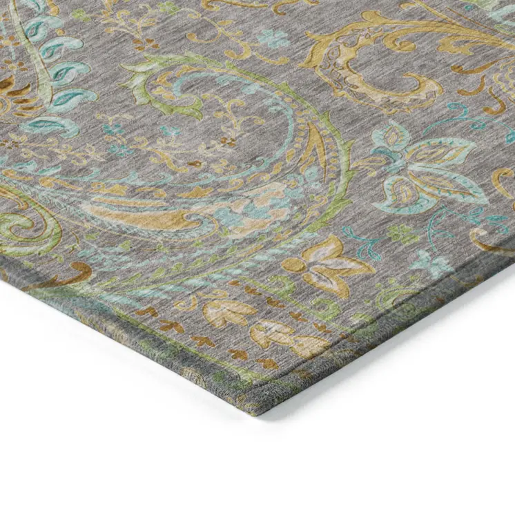 8' X 10' Taupe Paisley Washable Non Skid Indoor Outdoor Area Rug