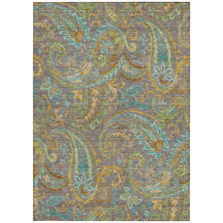 8' X 10' Taupe Paisley Washable Non Skid Indoor Outdoor Area Rug