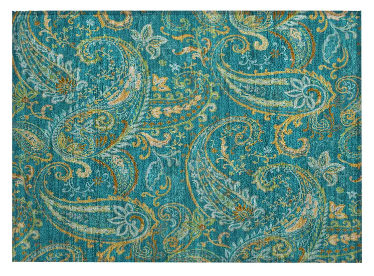 2' X 3' Teal Paisley Washable Non Skid Indoor Outdoor Area Rug