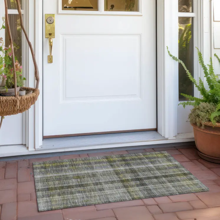 2' X 3' Gray Plaid Washable Non Skid Indoor Outdoor Area Rug