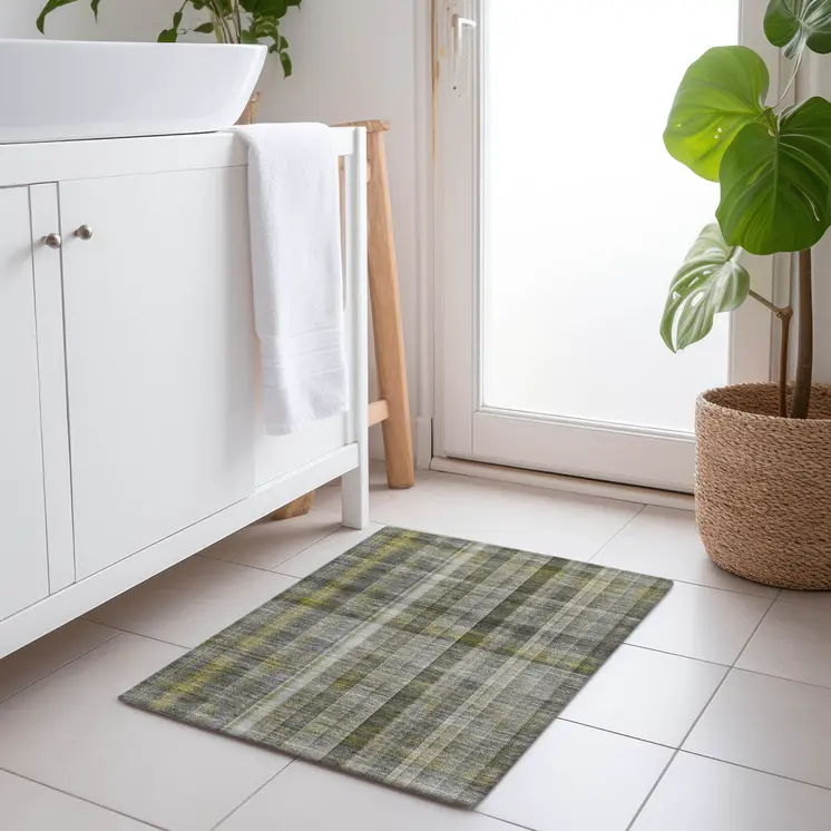 2' X 3' Gray Plaid Washable Non Skid Indoor Outdoor Area Rug