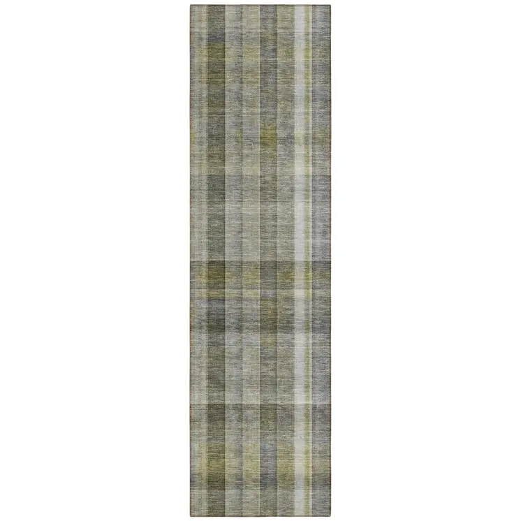 2' X 8' Gray Plaid Washable Non Skid Indoor Outdoor Runner Rug