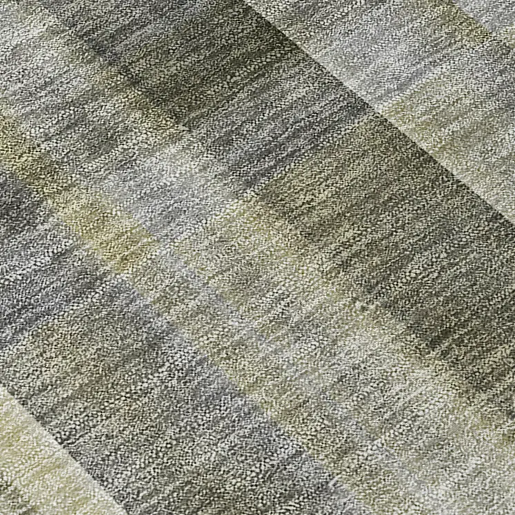 2' X 8' Gray Plaid Washable Non Skid Indoor Outdoor Runner Rug