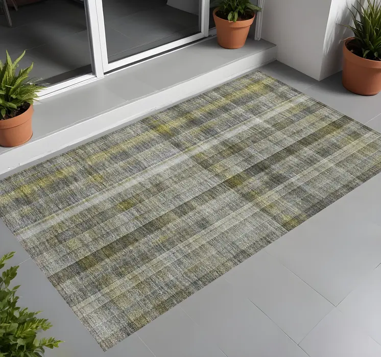 3' X 5' Gray Plaid Washable Non Skid Indoor Outdoor Area Rug
