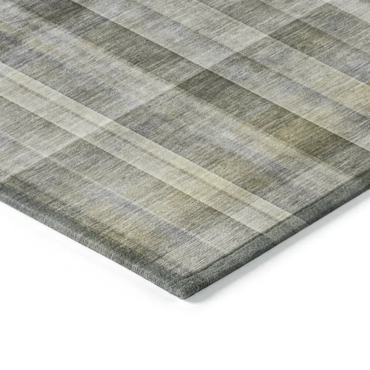 5' X 8' Gray Plaid Washable Non Skid Indoor Outdoor Area Rug