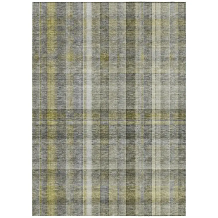 5' X 8' Gray Plaid Washable Non Skid Indoor Outdoor Area Rug