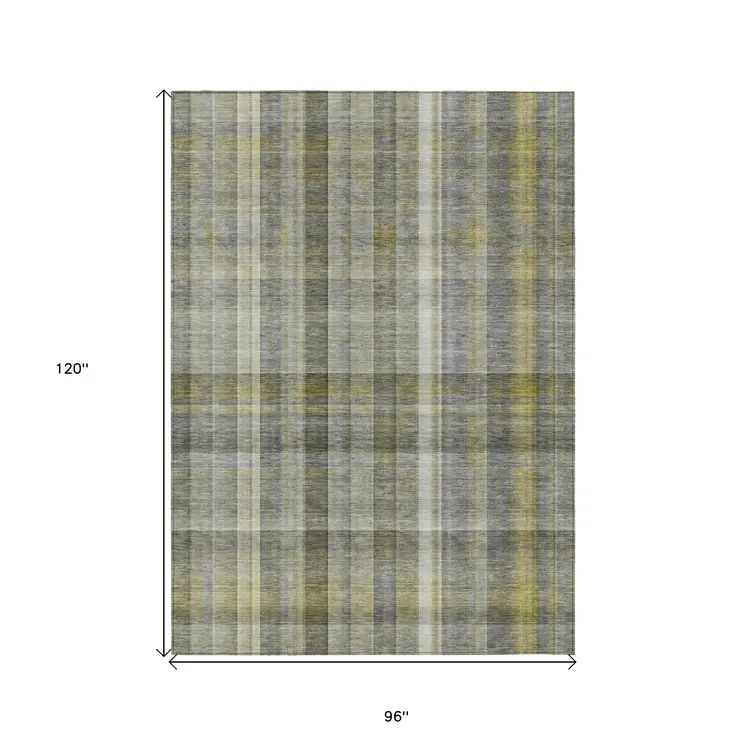 8' X 10' Gray Plaid Washable Non Skid Indoor Outdoor Area Rug