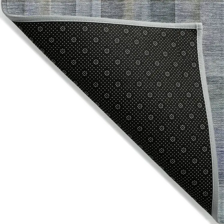 9' X 12' Blue Gray and Green Plaid Washable Non Skid Indoor Outdoor Area Rug