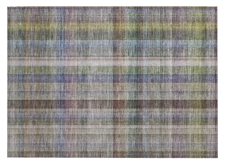 2' X 3' Gray Blue and Green Plaid Washable Non Skid Indoor Outdoor Area Rug