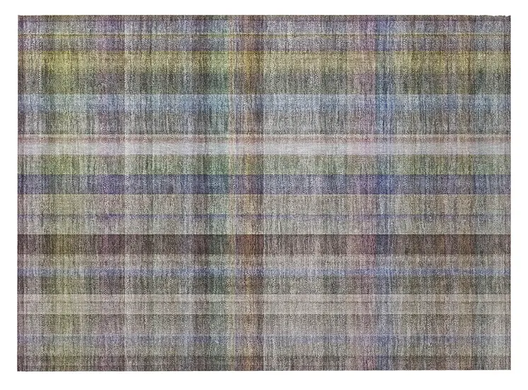 2' X 3' Gray Blue and Green Plaid Washable Non Skid Indoor Outdoor Area Rug