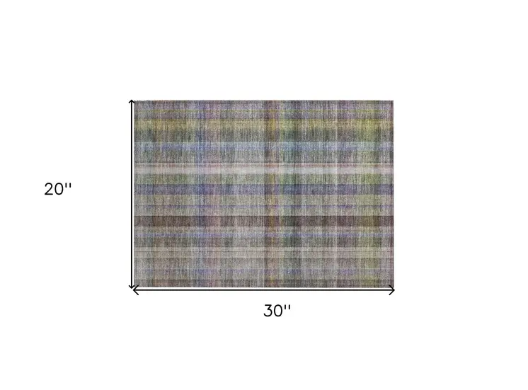2' X 3' Gray Blue and Green Plaid Washable Non Skid Indoor Outdoor Area Rug