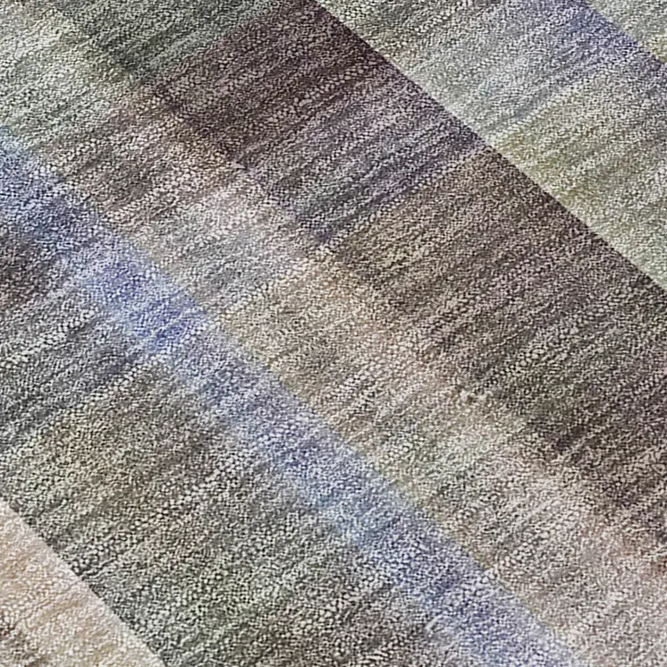 2' X 8' Gray Blue and Green Plaid Washable Non Skid Indoor Outdoor Area Rug