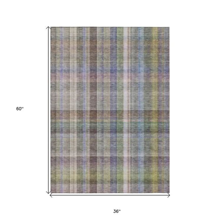 3' X 5' Gray Plaid Washable Non Skid Indoor Outdoor Area Rug