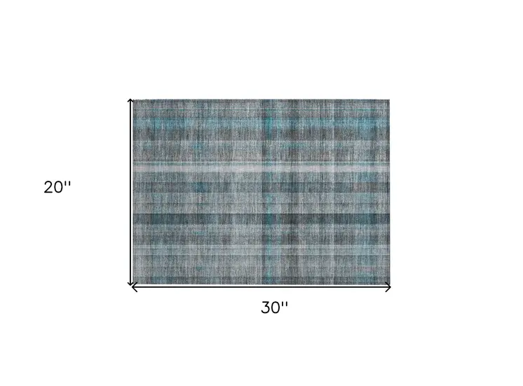 2' X 3' Teal Plaid Washable Non Skid Indoor Outdoor Area Rug