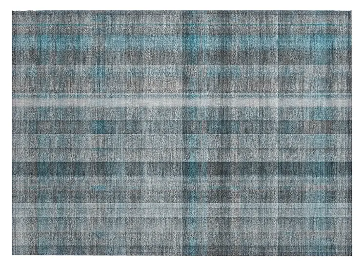 2' X 3' Teal Plaid Washable Non Skid Indoor Outdoor Area Rug
