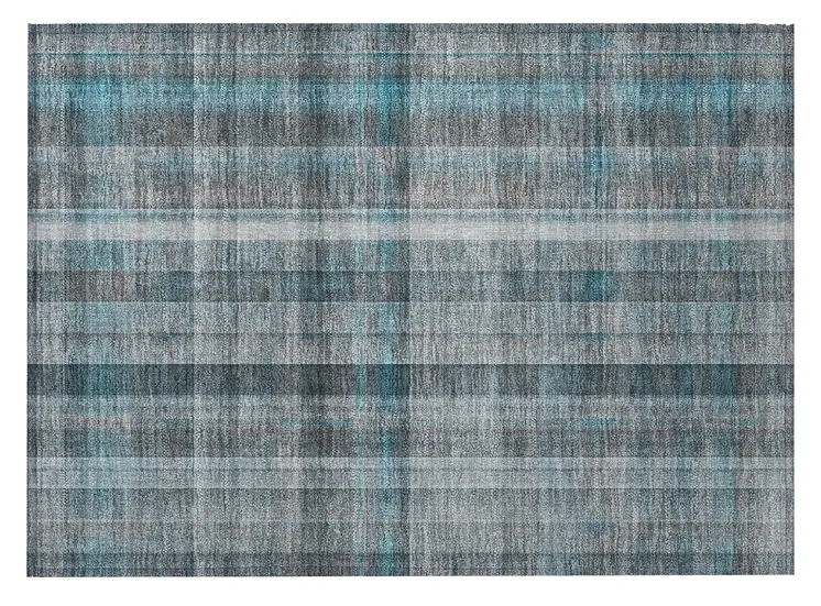 2' X 3' Teal Plaid Washable Non Skid Indoor Outdoor Area Rug
