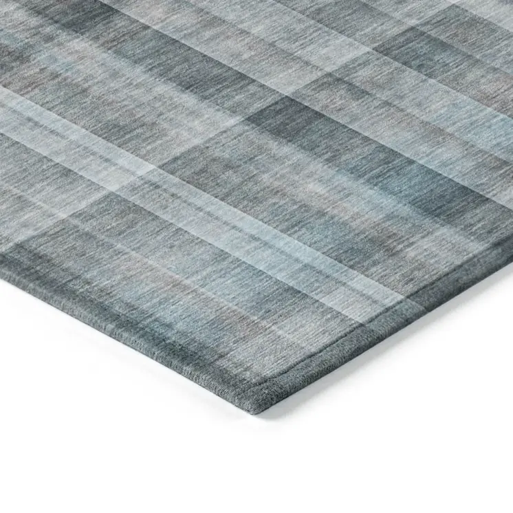8' Round Teal Round Plaid Washable Non Skid Indoor Outdoor Area Rug