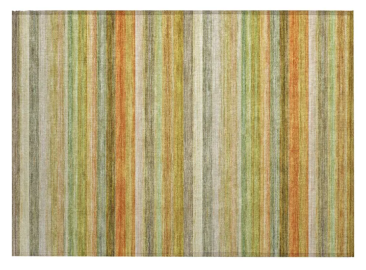 2' X 3' Artichoke Green Striped Washable Non Skid Indoor Outdoor Area Rug